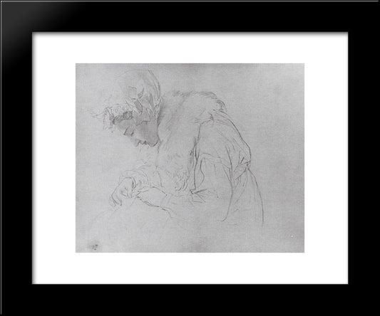 Portrait Of A Young Woman Embroidering 20x24 Black Modern Wood Framed Art Print Poster by Bryullov, Karl