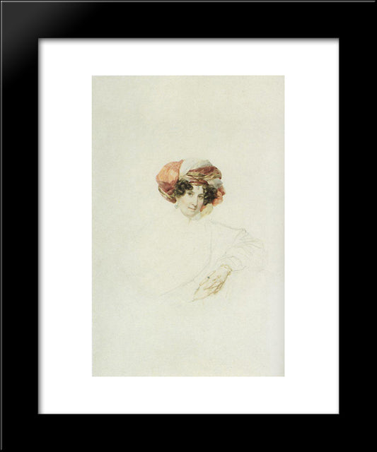 Portrait Of An Unknown Woman In A Turban 20x24 Black Modern Wood Framed Art Print Poster by Bryullov, Karl
