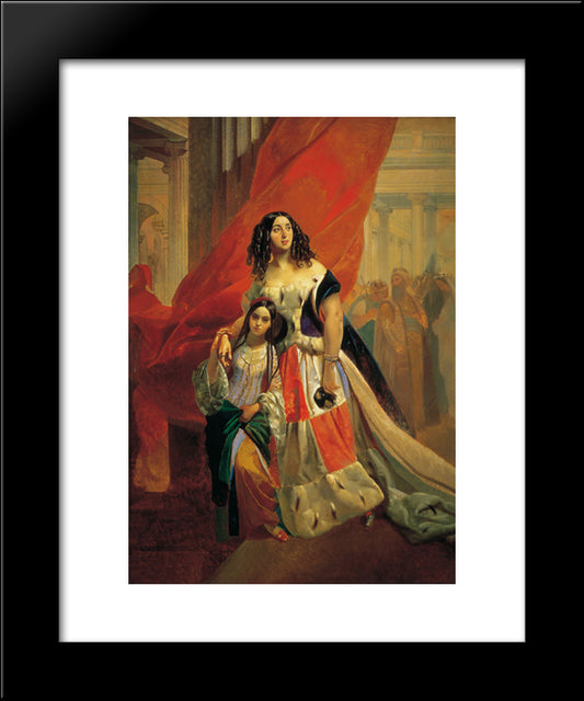 Portrait Of Countess Yu. P. Samoilova And Her Ward Amacilia Pacini Leaving A Ball 20x24 Black Modern Wood Framed Art Print Poster by Bryullov, Karl