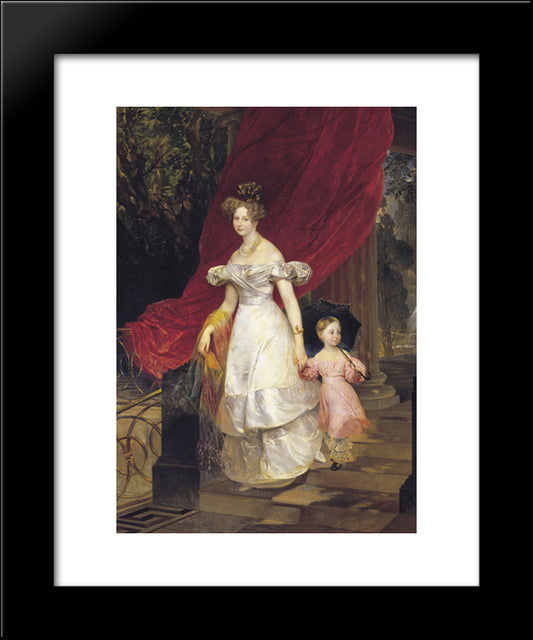 Portrait Of Grand Duchess Elena Pavlovna And Her Daughter Maria 20x24 Black Modern Wood Framed Art Print Poster by Bryullov, Karl