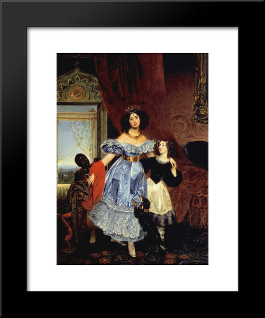 Portrait Of Julia Samoylova With Giovannina Pacini And Black Boy 20x24 Black Modern Wood Framed Art Print Poster by Bryullov, Karl