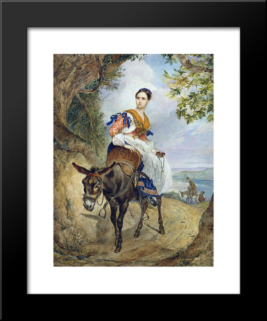 Portrait Of O. P. Ferzen On A Donkeyback 20x24 Black Modern Wood Framed Art Print Poster by Bryullov, Karl