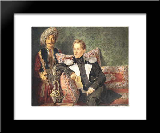 Portrait Of The Military And His Servant 20x24 Black Modern Wood Framed Art Print Poster by Bryullov, Karl