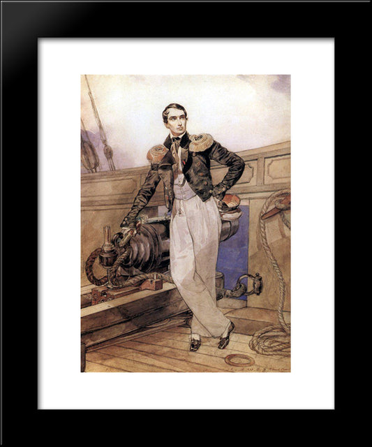 Portrait Of V. A. Kornilov On Board The Brig Themistocles 20x24 Black Modern Wood Framed Art Print Poster by Bryullov, Karl