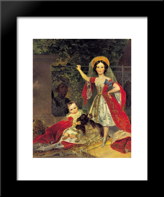 Portrait Of Volkonskis Children With Blackamoor 20x24 Black Modern Wood Framed Art Print Poster by Bryullov, Karl