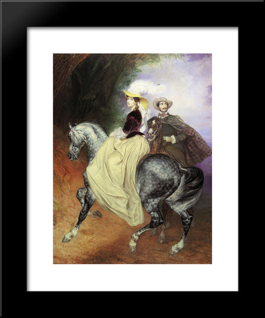 Portrait Of Ye. Mussart And E. Mussart. (Riders) 20x24 Black Modern Wood Framed Art Print Poster by Bryullov, Karl
