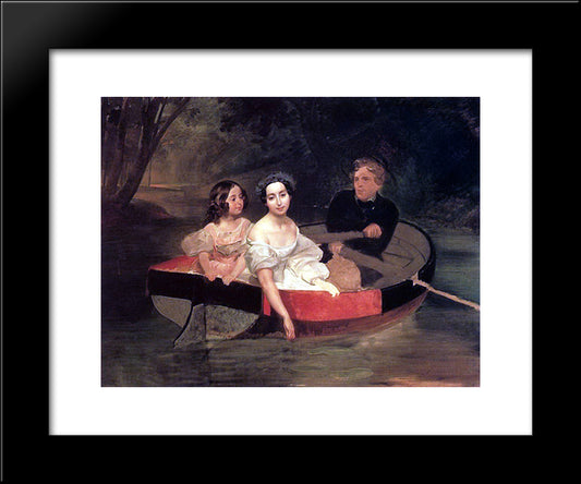 Self-Portrait With Baroness Ye. N. Meller-Zakomelskaya And A Girl In A Boat 20x24 Black Modern Wood Framed Art Print Poster by Bryullov, Karl
