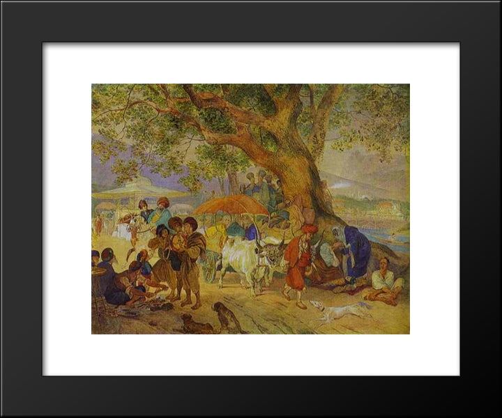 Sweet Waters Near Constantinople 20x24 Black Modern Wood Framed Art Print Poster by Bryullov, Karl