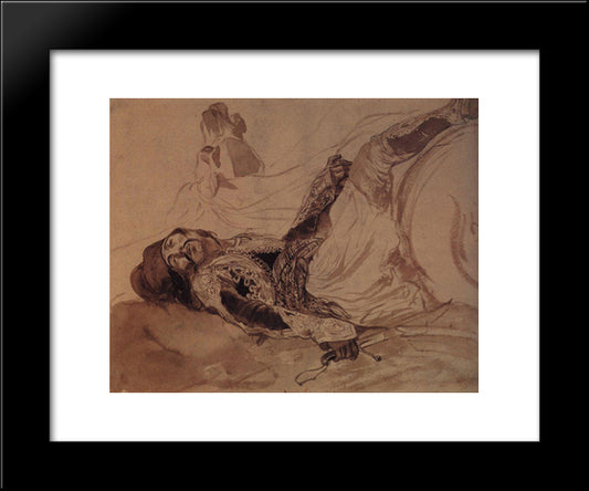 Wounded Greek, Falling From A Horse 20x24 Black Modern Wood Framed Art Print Poster by Bryullov, Karl