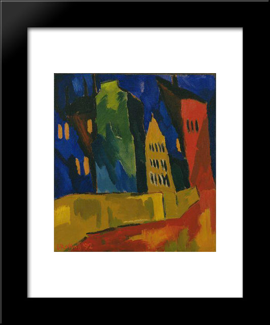 Houses At Night 20x24 Black Modern Wood Framed Art Print Poster by Schmidt Rottluff, Karl