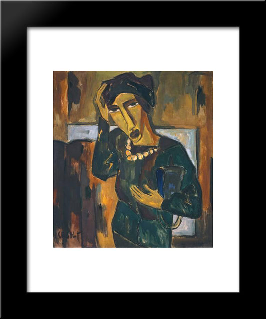 Woman With A Bag 20x24 Black Modern Wood Framed Art Print Poster by Schmidt Rottluff, Karl