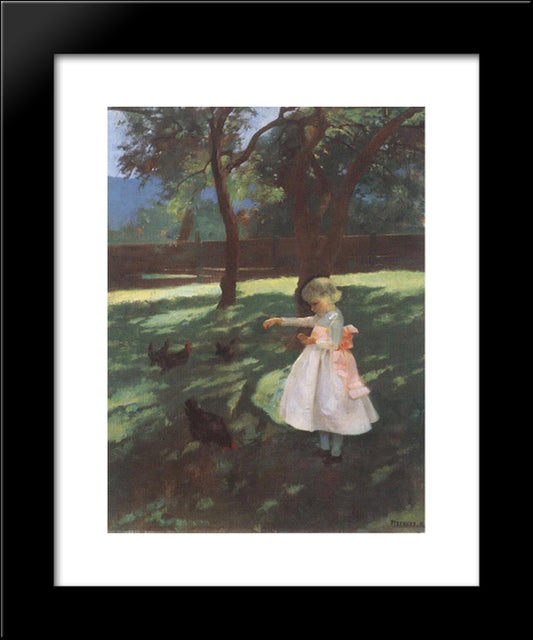 Feeding The Chickens 20x24 Black Modern Wood Framed Art Print Poster by Ferenczy, Karoly