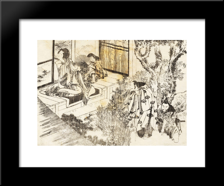 A Man Is Watching A Beautiful Woman 20x24 Black Modern Wood Framed Art Print Poster by Hokusai, Katsushika