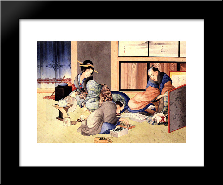 A Merchant Making Up The Account 20x24 Black Modern Wood Framed Art Print Poster by Hokusai, Katsushika
