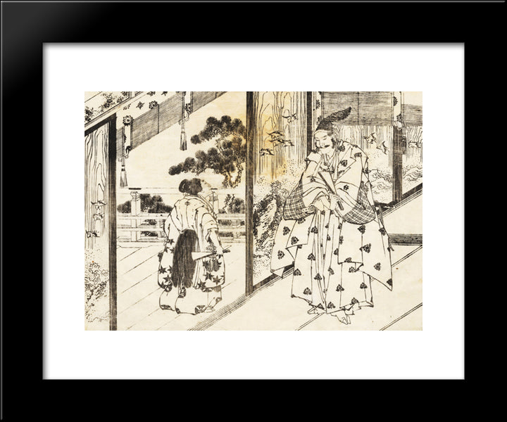 A Well Educated Boy Pays Respect To An Older Man 20x24 Black Modern Wood Framed Art Print Poster by Hokusai, Katsushika