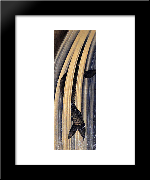 Carp Leaping Up A Cascade 20x24 Black Modern Wood Framed Art Print Poster by Hokusai, Katsushika