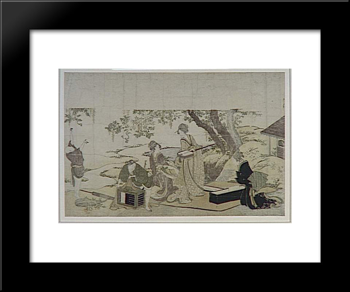 Concert Under The Wisteria 20x24 Black Modern Wood Framed Art Print Poster by Hokusai, Katsushika