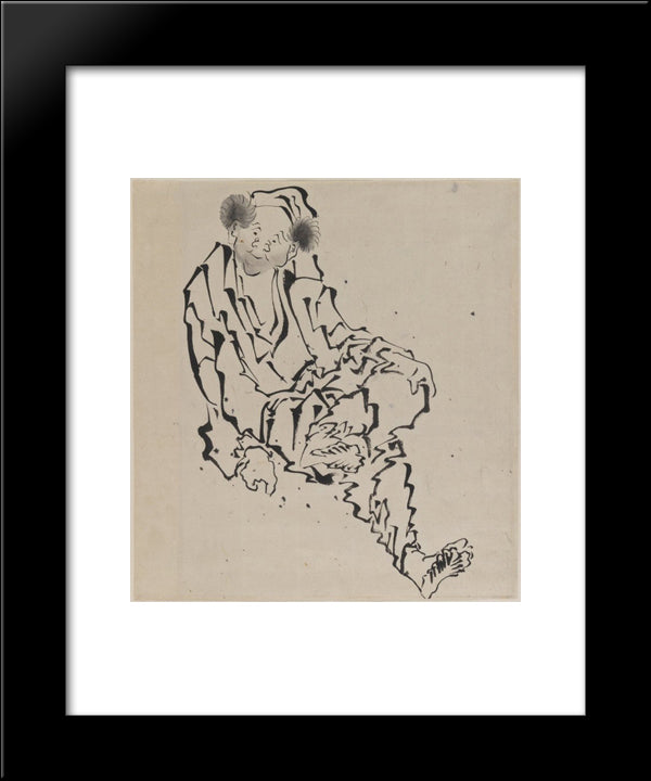 Drawing Of Man Seated With Left Leg Resting Over Right Knee 20x24 Black Modern Wood Framed Art Print Poster by Hokusai, Katsushika