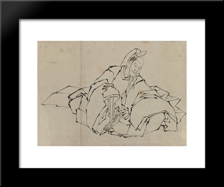 Drawing Of Seated Nobleman In Full Costume 20x24 Black Modern Wood Framed Art Print Poster by Hokusai, Katsushika