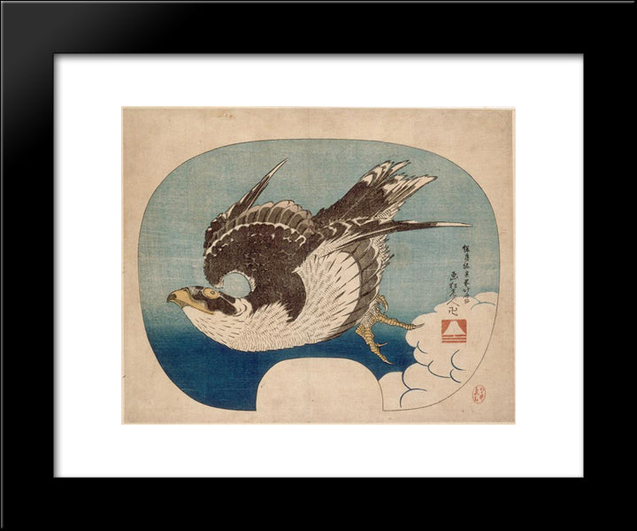 Falcon In Flight 20x24 Black Modern Wood Framed Art Print Poster by Hokusai, Katsushika