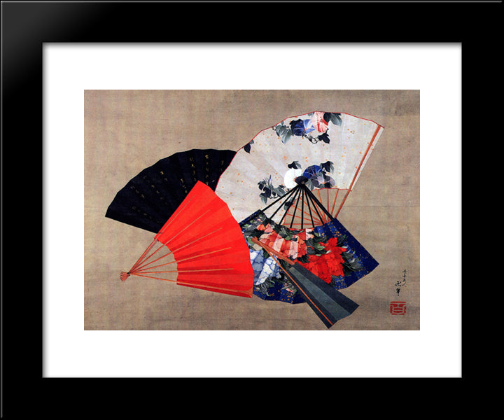 Five Fans 20x24 Black Modern Wood Framed Art Print Poster by Hokusai, Katsushika