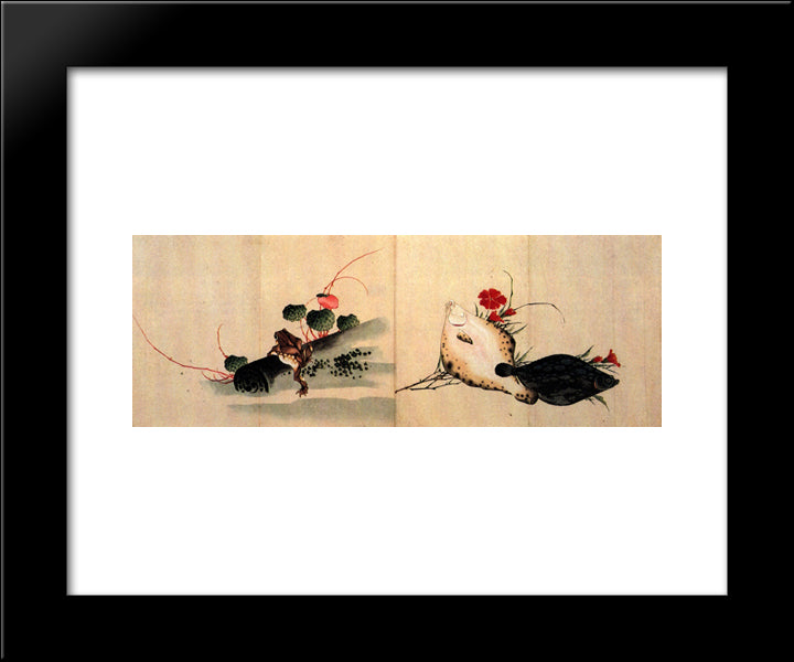 Flat Fish And Pink 20x24 Black Modern Wood Framed Art Print Poster by Hokusai, Katsushika