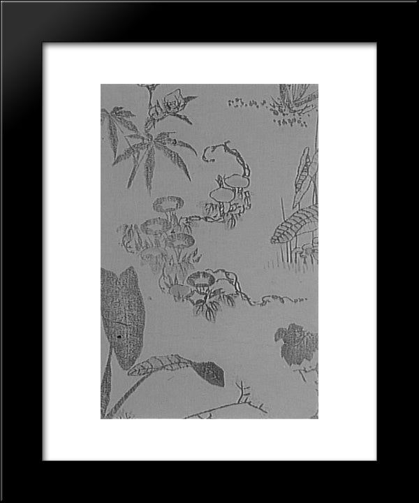 Flowers And Water Lilies In The Mangwe, Tome 20x24 Black Modern Wood Framed Art Print Poster by Hokusai, Katsushika