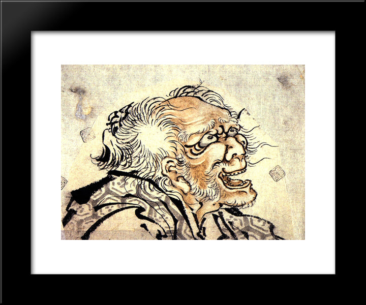 Head Of An Old Man 20x24 Black Modern Wood Framed Art Print Poster by Hokusai, Katsushika