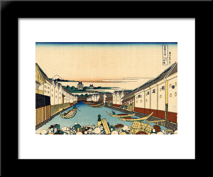 Nihonbashi Bridge In Edo 20x24 Black Modern Wood Framed Art Print Poster by Hokusai, Katsushika
