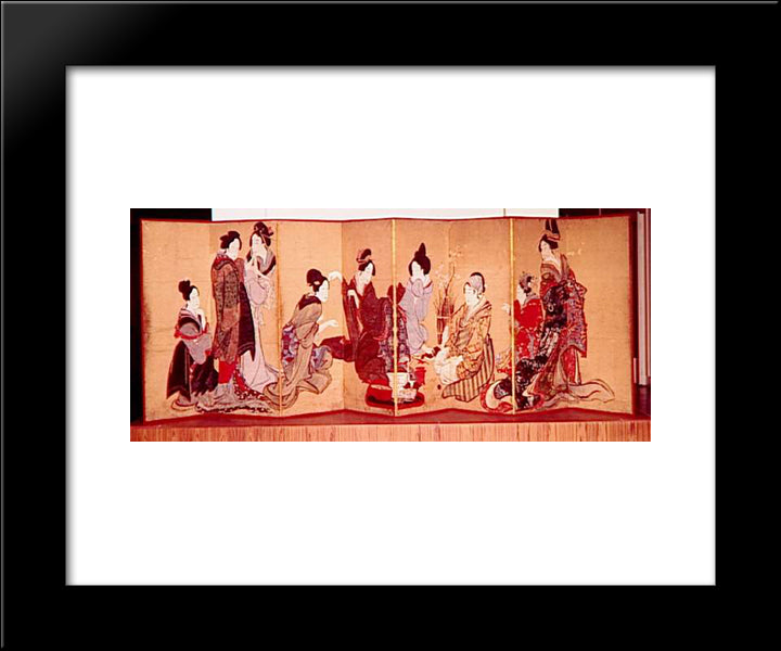 Nine Women Playing The Game Of Fox 20x24 Black Modern Wood Framed Art Print Poster by Hokusai, Katsushika