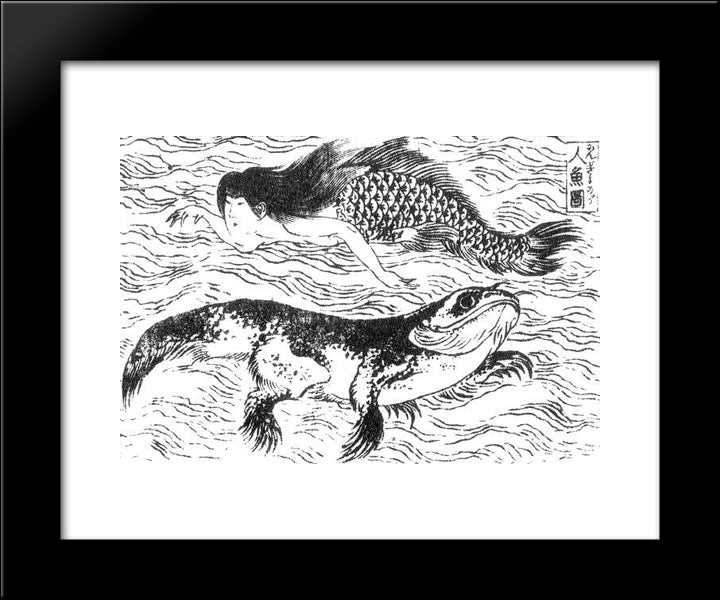 Ningyo 20x24 Black Modern Wood Framed Art Print Poster by Hokusai, Katsushika