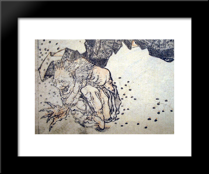 Oni Pelted By Beans 20x24 Black Modern Wood Framed Art Print Poster by Hokusai, Katsushika