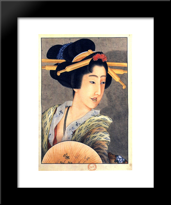 Portrait Of A Woman Holding A Fan 20x24 Black Modern Wood Framed Art Print Poster by Hokusai, Katsushika