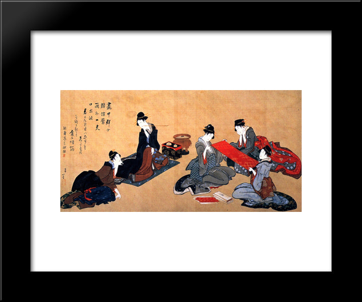 Portrait Of Chino Hyogo Seated At His Writing Desk 20x24 Black Modern Wood Framed Art Print Poster by Hokusai, Katsushika