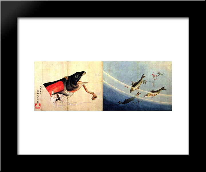Salted Salmond And Mice 20x24 Black Modern Wood Framed Art Print Poster by Hokusai, Katsushika
