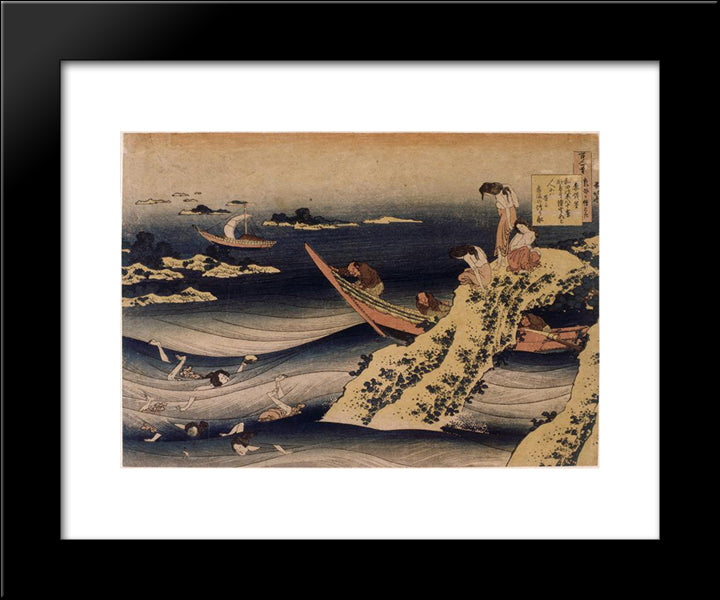 Sangi Takamura, Abalone Fisherman 20x24 Black Modern Wood Framed Art Print Poster by Hokusai, Katsushika