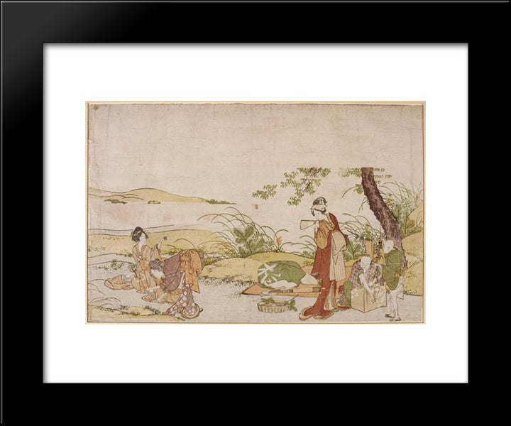 The Harvesting Of Mushrooms 20x24 Black Modern Wood Framed Art Print Poster by Hokusai, Katsushika