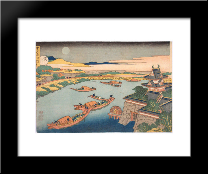 Yodo Gawa From Setsugekka, Snow, Moon And Flowers 20x24 Black Modern Wood Framed Art Print Poster by Hokusai, Katsushika