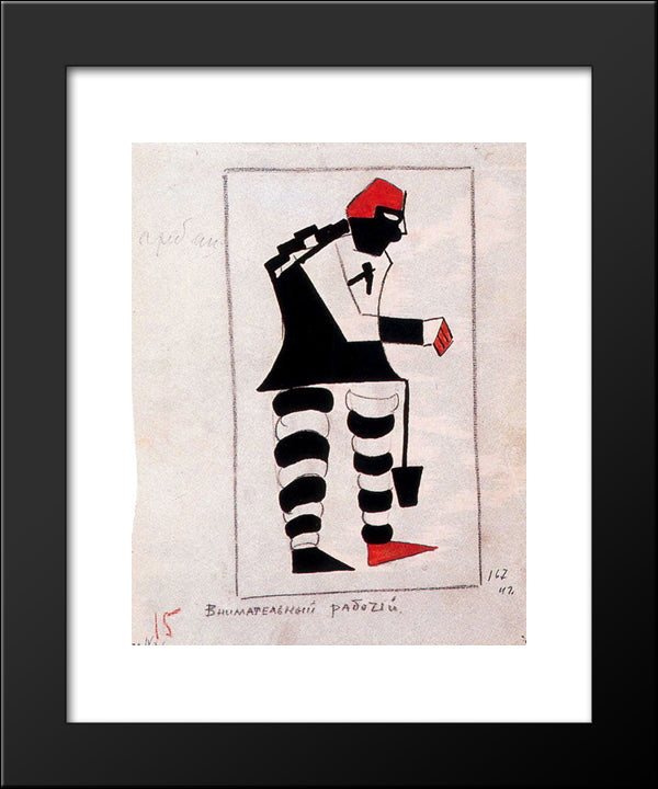 Attentive Worker 20x24 Black Modern Wood Framed Art Print Poster by Malevich, Kazimir