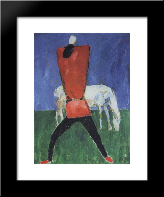 Man With Horse 20x24 Black Modern Wood Framed Art Print Poster by Malevich, Kazimir