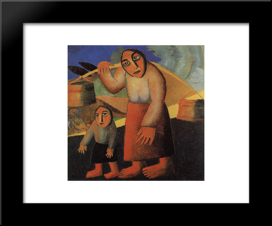 Peasant Woman With Buckets And A Child 20x24 Black Modern Wood Framed Art Print Poster by Malevich, Kazimir