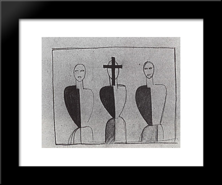 Three Suprematic Figures 20x24 Black Modern Wood Framed Art Print Poster by Malevich, Kazimir