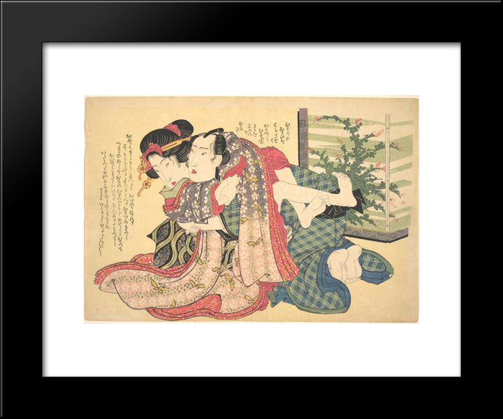 A Couple Locked In An Embrace 20x24 Black Modern Wood Framed Art Print Poster by Eisen, Keisai