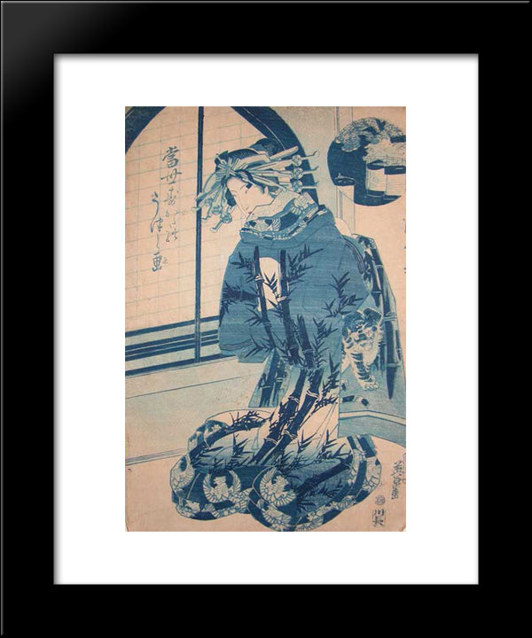 Beautiful Oiran 20x24 Black Modern Wood Framed Art Print Poster by Eisen, Keisai