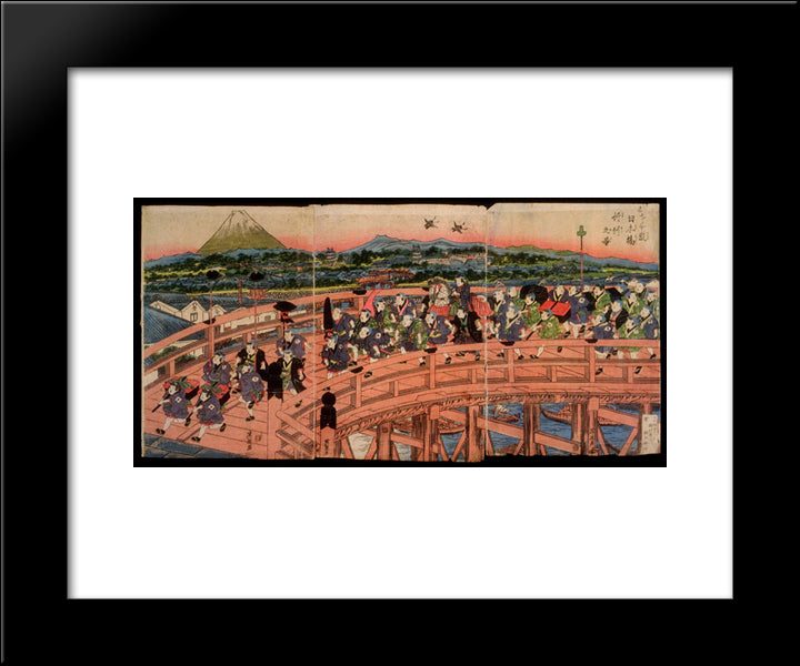Children'S Pastimes A Procession On Nihon Bridge 20x24 Black Modern Wood Framed Art Print Poster by Eisen, Keisai