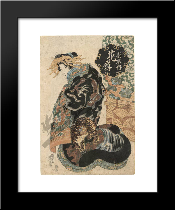 Courtesan Hanaogi From The Ogi House 20x24 Black Modern Wood Framed Art Print Poster by Eisen, Keisai