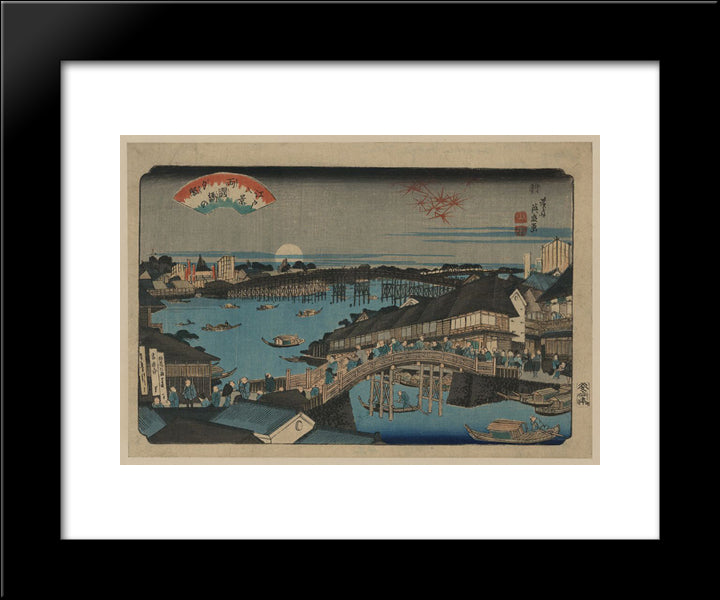 Evening Glow At Ryogoku Bridge 20x24 Black Modern Wood Framed Art Print Poster by Eisen, Keisai