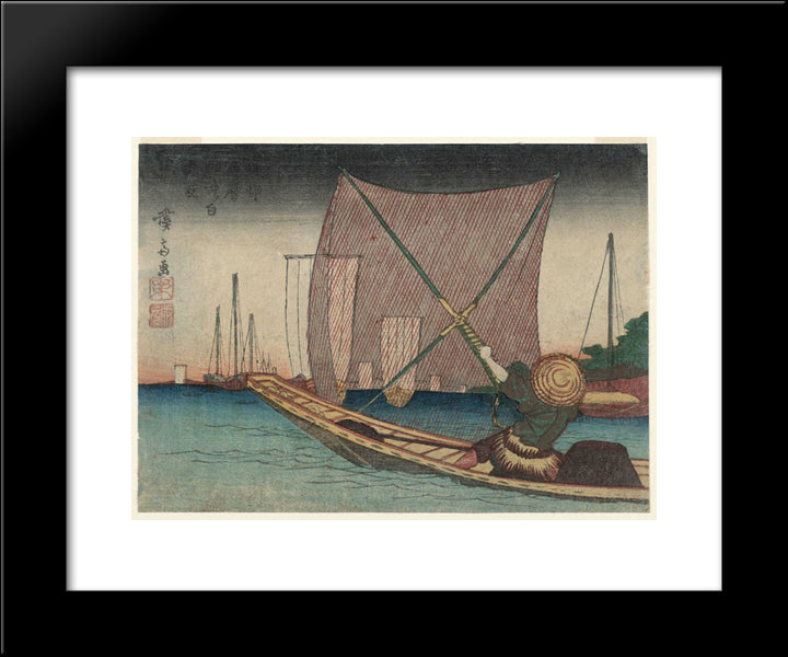 Fishing For Whitebait In The Bay Off Tsukuda 20x24 Black Modern Wood Framed Art Print Poster by Eisen, Keisai