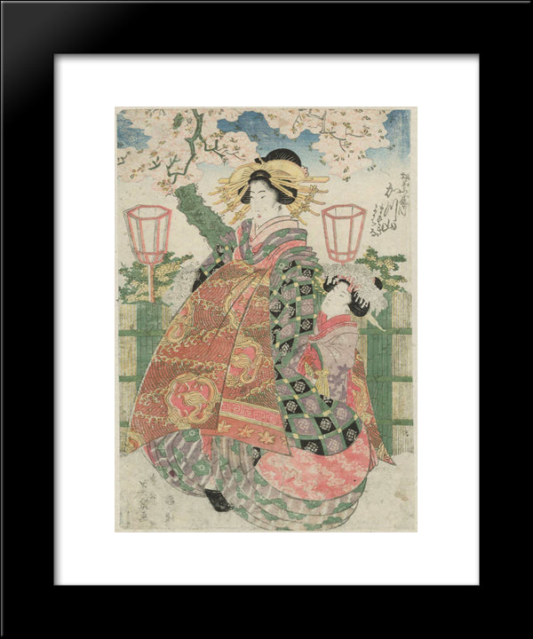 Katsuyama Of The Matsubaya 20x24 Black Modern Wood Framed Art Print Poster by Eisen, Keisai