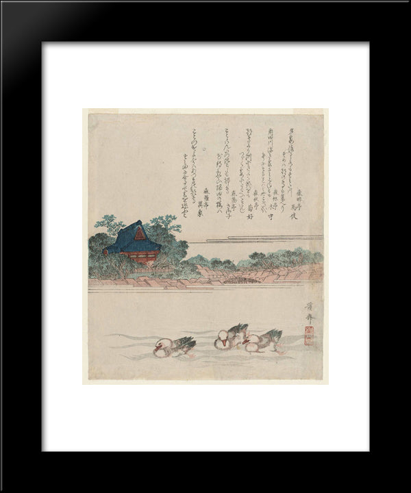 Komagata-Do Temple At Onmaya Embankment (Onmaya-Gashi) 20x24 Black Modern Wood Framed Art Print Poster by Eisen, Keisai